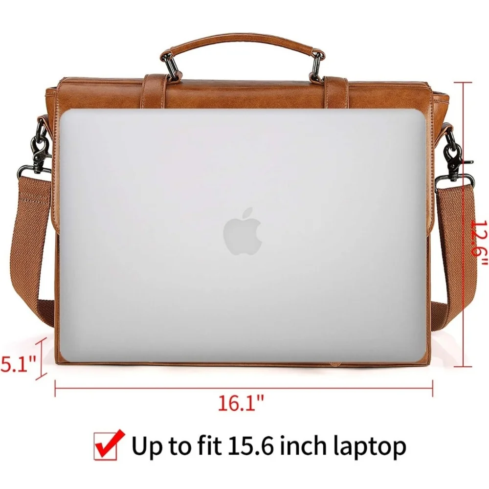 Vintage 15.6 Inch Waterproof Leather Laptop Briefcase Large Satchel Shoulder Bag
